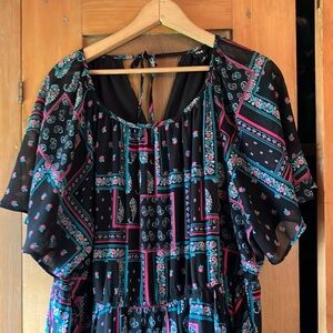 Torrid Boho Black and Pink Patterned Maxi Dress